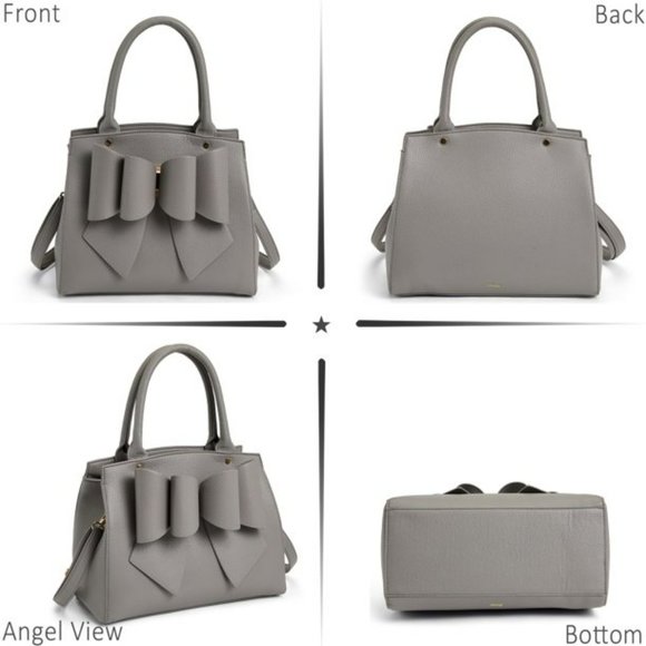 NEW! 3D Bow Vegan Leather 3-Way wear Grey Satchel, Crossbody, & Shoulder (Large) - Picture 5 of 13